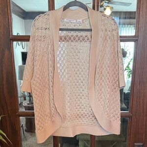 Liz Claiborne Woman Beige Pointelle Crochet Open Front Cardigan Plus Size 1X